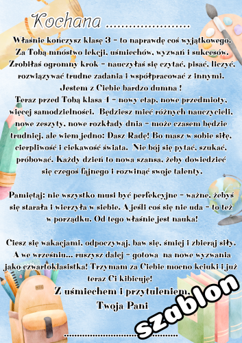 Zakończenie Roku -  Listy Pożegnalne z możliwością edycji tesktu