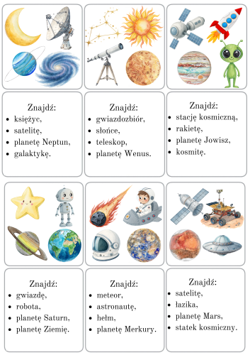 Dzień Kosmosu/ Kosmos- Znajdź Elementy