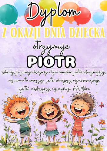 Dzień Dziecka - Dyplom 1 z możliwością edycji