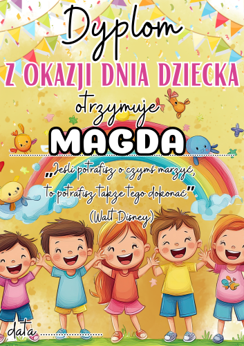 Dzień Dziecka - Dyplom 2 z możliwością edycji 