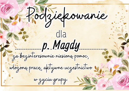 Zakończenie Roku- Podziękowania dla rodziców z możliwością edycji 