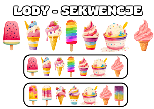 Lato - Lody - Sekwencje/ Ułóż według wzoru
