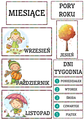 1. A Tabliczki - Miesiące/ Pory Roku/ Dni Tygodnia - Wersja PL
