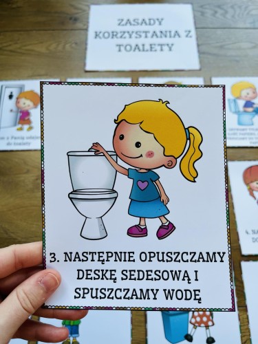 Jesień Kodeks / Zasady korzystania z toalety- ilustracje z opisami 