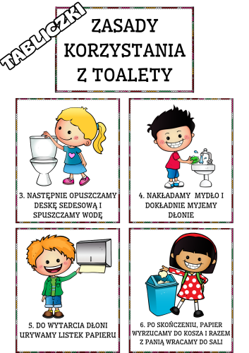 Jesień Kodeks / Zasady korzystania z toalety- ilustracje z opisami  