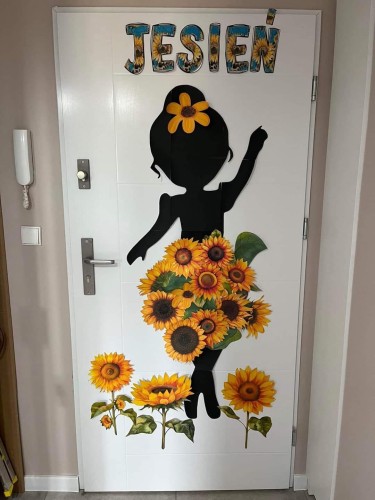 Jesień - Pani  ze słonecznikami- dekoracja na drzwi jesień PL i ANG 