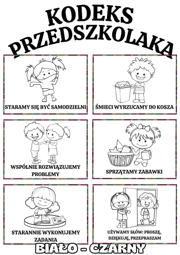 Jesień - Kodeks Przedszkolaka/ Nasze zasady- Ilustracje z opisami wersja czarno- biała 