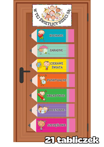 Jesień - Kredki z napisami - W tej klasie/grupie/ sali/ świetlicy dzieci są- wersja PL  