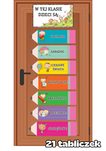 Jesień - Kredki z napisami - W tej klasie/grupie/ sali/ świetlicy dzieci są- wersja PL  