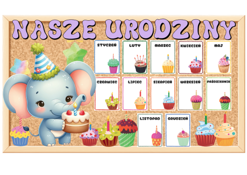 Urodziny- Słonie- Grupowy Kalendarz  z możliwością edycji    