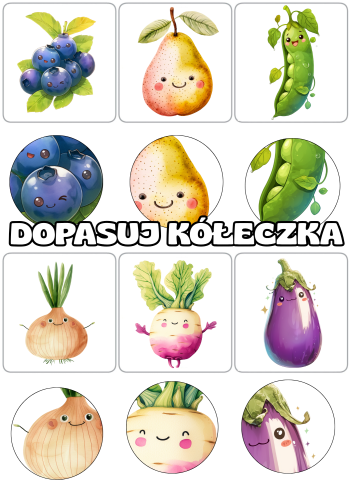 Owoce i Warzywa  -  Dopasuj kółeczka - Zabawa w detektywa 