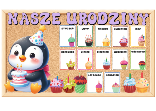 Urodziny-  Pingwiny- Grupowy Kalendarz  z możliwością edycji 