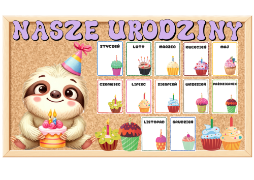 Urodziny-  Leniwce- Grupowy Kalendarz  z możliwością edycji  