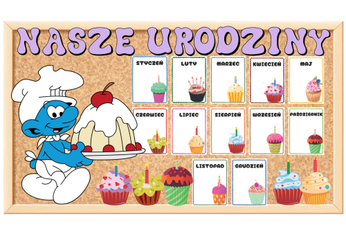 Urodziny-  Smerfy- Grupowy Kalendarz  z możliwością edycji   