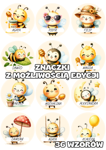 Pszczółki - Znaczki do szatni/ na szafki z możliwością edycji