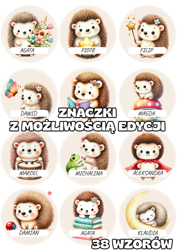 Jeże / Jeżyki- Znaczki do szatni/ na szafki z możliwością edycji 