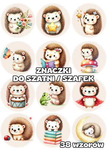 Jeże / Jeżyki- Znaczki do szatni/ na szafki - BRAK MOŻLIWOŚCI EDYCJI 