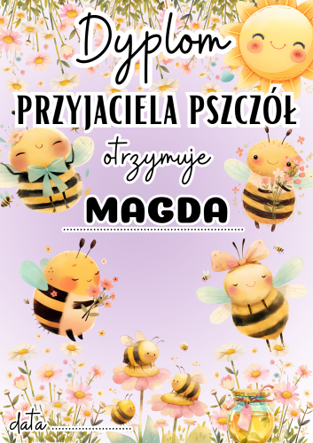Pszczółki  - Dyplom 2  z możliwością edycji tekstu  