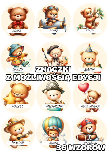 Misie - Znaczki do szatni/ na szafki z możliwością edycji 