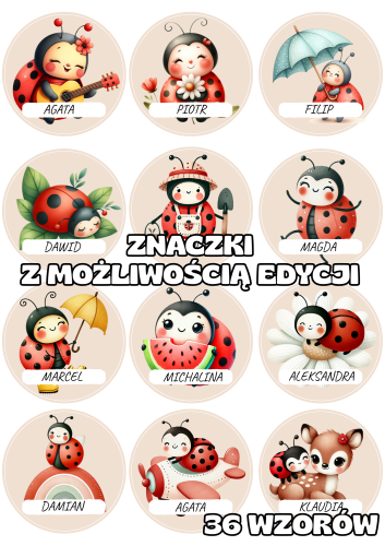 Biedronki - Znaczki do szatni/ na szafki z możliwością edycji  