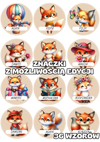 Liski - Znaczki do szatni/ na szafki z możliwością edycji   