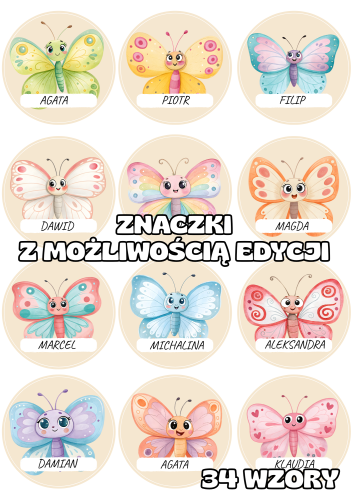 Motylki - Znaczki do szatni/ na szafki z możliwością edycji   