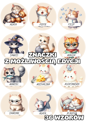 Kotki - Znaczki do szatni/ na szafki z możliwością edycji    