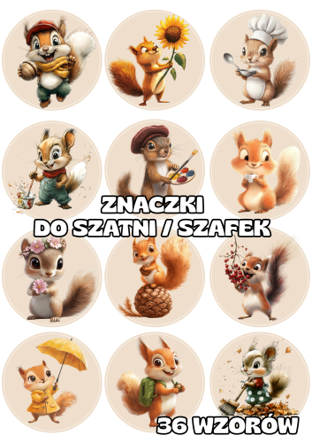 Wiewiórki - Znaczki do szatni/ na szafki - BRAK MOŻLIWOŚCI EDYCJI 