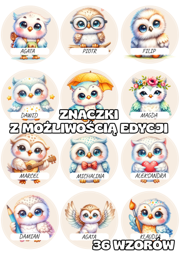 Sowy - Znaczki do szatni/ na szafki z możliwością edycji     